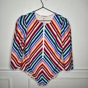 Stylest DreamSculpt Puff Sleeve Stripe Zip Shape wear Swim Suit Womens 2X Plus